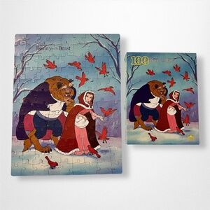 VTG Disney Beauty & the Beast 100-Pc. Puzzle Belle & Beast Winter Scene Complete